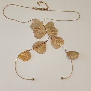 Gold Ginko Leaf Dangle Necklace Forms a Y On Your Neck